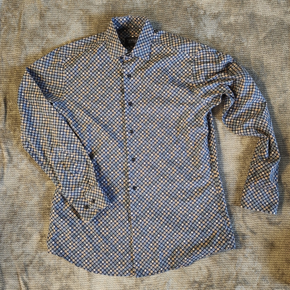 Mirto Classic Line Mens Sz M, BLUE AND BROWN STAR PATTERN, NWOT, Made In Spain